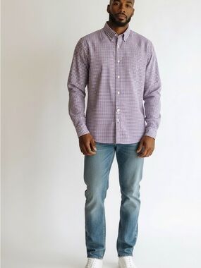 Quiet Luxury Cotton Peter Millar Purple Gingham Button-Down Shirt M
